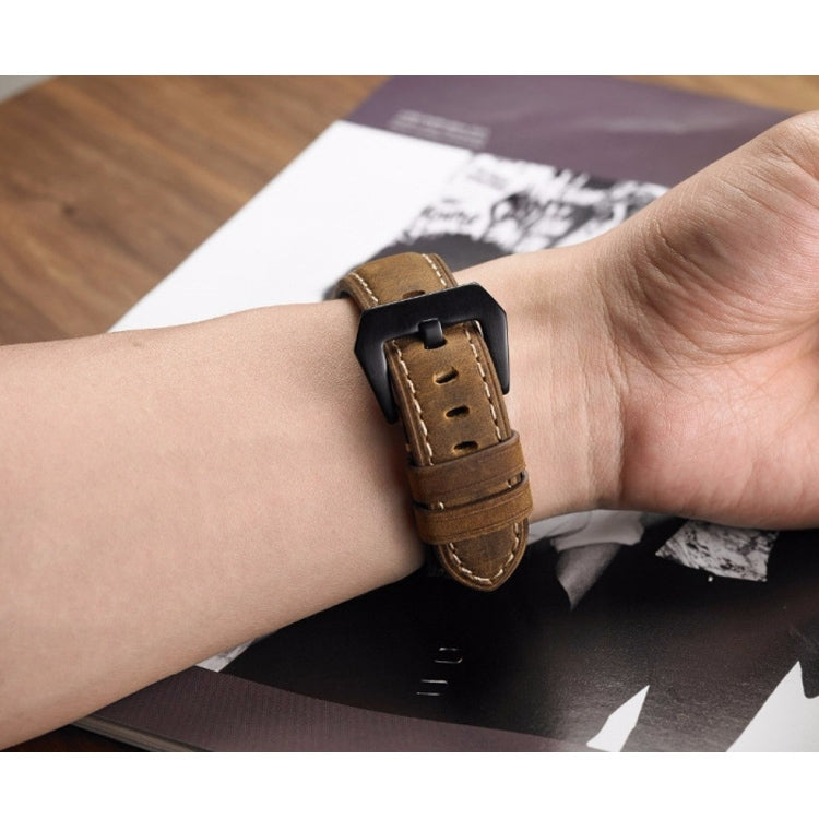 Crazy Horse Layer Bracelet de montre en cuir avec boucle noire givrée, taille : 24 mm