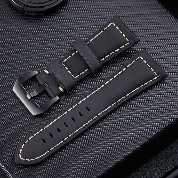 Crazy Horse Layer Bracelet de montre en cuir avec boucle noire givrée, taille : 24 mm