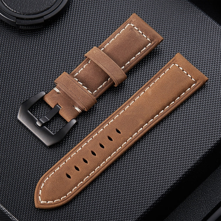 Crazy Horse Layer Bracelet de montre en cuir avec boucle noire givrée, taille : 24 mm