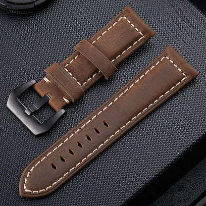 Crazy Horse Layer Bracelet de montre en cuir avec boucle noire givrée, taille : 24 mm