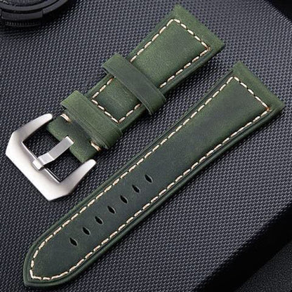 Crazy Horse Layer Bracelet de montre en cuir avec boucle en argent givré, taille : 20 mm