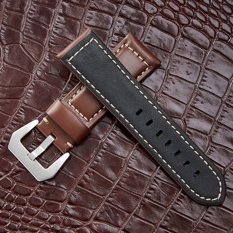 Crazy Horse Layer Bracelet de montre en cuir avec boucle en argent givré, taille : 20 mm
