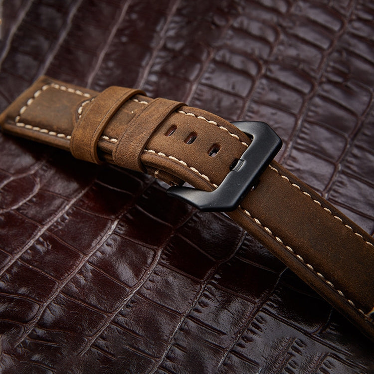 Crazy Horse Layer Bracelet de montre en cuir avec boucle en argent givré, taille : 20 mm