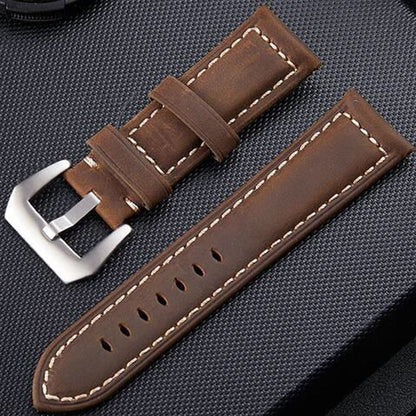 Crazy Horse Layer Bracelet de montre en cuir avec boucle en argent givré, taille : 20 mm