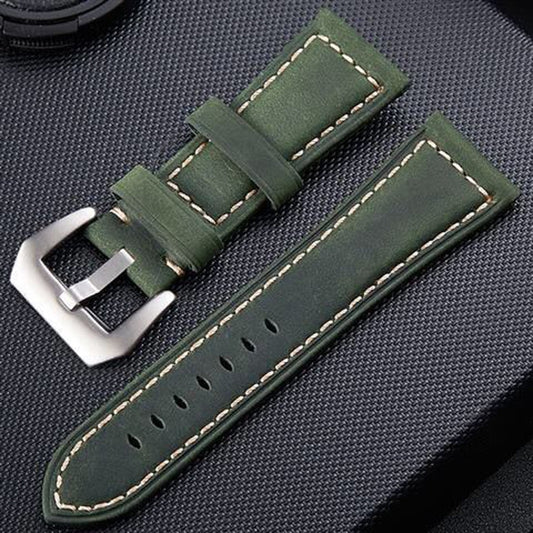 Crazy Horse Layer Bracelet de montre en cuir avec boucle en argent givré, taille : 22 mm