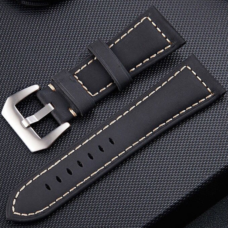 Crazy Horse Layer Bracelet de montre en cuir avec boucle en argent givré, taille : 22 mm