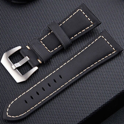 Crazy Horse Layer Bracelet de montre en cuir avec boucle en argent givré, taille : 22 mm