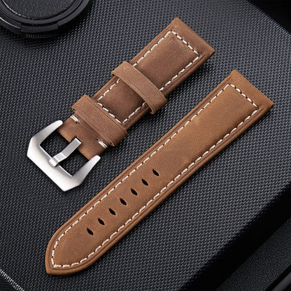 Crazy Horse Layer Bracelet de montre en cuir avec boucle en argent givré, taille : 22 mm
