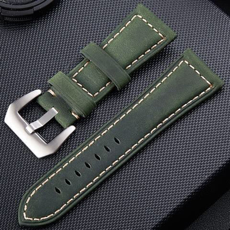 Crazy Horse Layer Bracelet de montre en cuir avec boucle en argent givré, taille : 26 mm