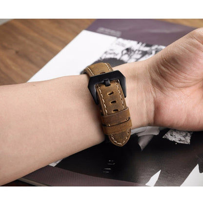 Crazy Horse Layer Bracelet de montre en cuir avec boucle en argent givré, taille : 26 mm