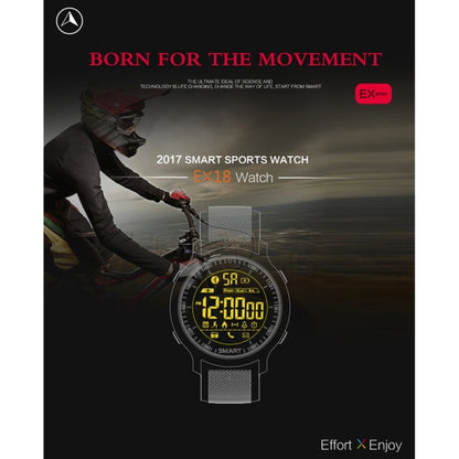 EX18 Montre de sport intelligente FSTN Écran plein écran Cadran lumineux Bracelet en TPU haute résistance, Comptage des étapes de soutien / Calories brûlées / Date du calendrier / Bluetooth 4.0 / Rappel d'appel entrant / Rappel de batterie faible