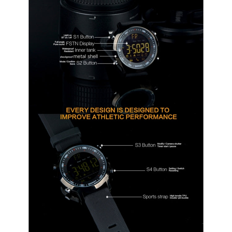 EX18 Montre de sport intelligente FSTN Écran plein écran Cadran lumineux Bracelet en TPU haute résistance, Comptage des étapes de soutien / Calories brûlées / Date du calendrier / Bluetooth 4.0 / Rappel d'appel entrant / Rappel de batterie faible