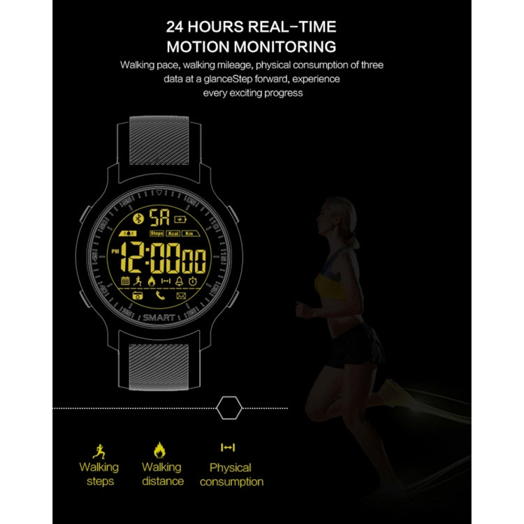 EX18 Montre de sport intelligente FSTN Écran plein écran Cadran lumineux Bracelet en TPU haute résistance, Comptage des étapes de soutien / Calories brûlées / Date du calendrier / Bluetooth 4.0 / Rappel d'appel entrant / Rappel de batterie faible