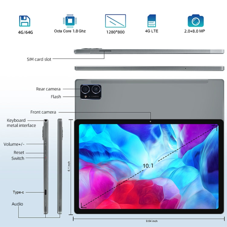 Android 8.0 MTK6750 Octa Core 1,8 GHz, double SIM, prise en charge GPS, OTG, WiFi, BT, 4GB+64GB