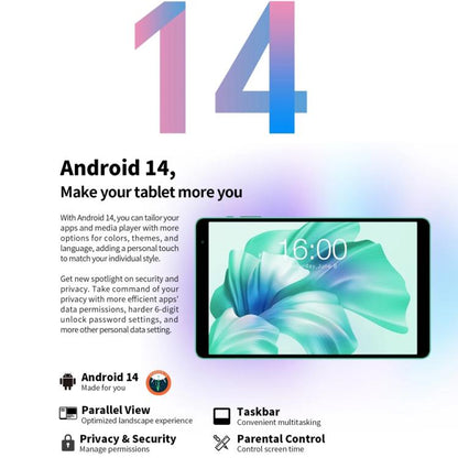 Tablette PC Teclast P85 8 pouces WiFi6, 3 Go + 64 Go, Android 15 Allwinner A333 5 cœurs (Vert menthe), P85