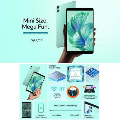 Tablette PC Teclast P85 8 pouces WiFi6, 3 Go + 64 Go, Android 15 Allwinner A333 5 cœurs (Vert menthe), P85