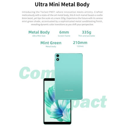Tablette PC Teclast P85 8 pouces WiFi6, 3 Go + 64 Go, Android 15 Allwinner A333 5 cœurs (Vert menthe), P85