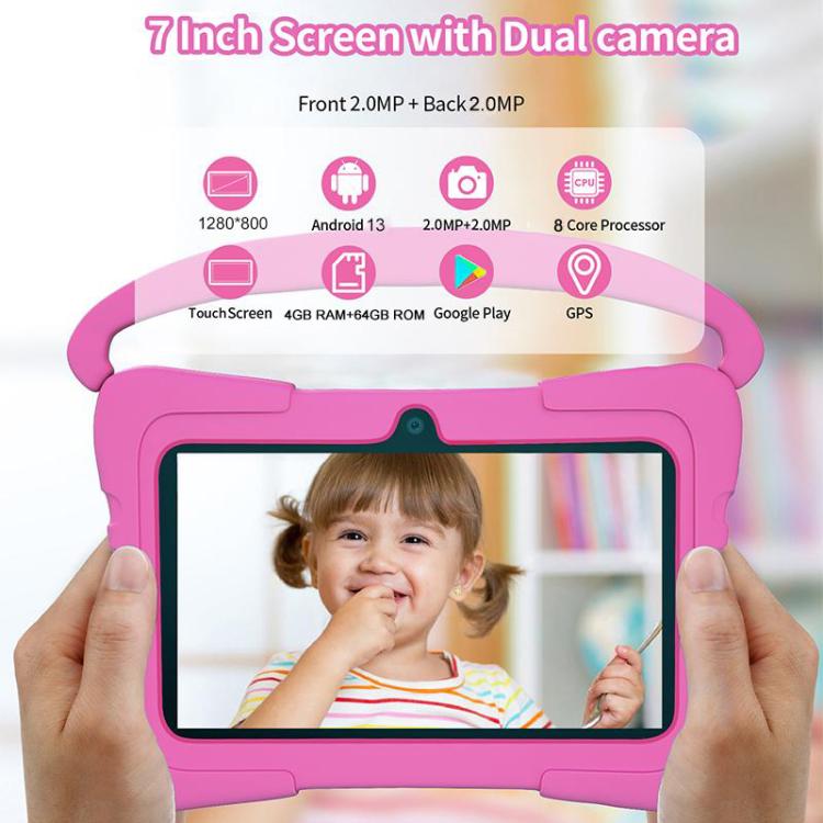 Tablette PC enfant BDF K3 7 pouces WiFi avec étui en silicone, 2 Go + 32 Go, Android 8.1, processeur quadricœur MTK6735, prise US, 4GB+64GB