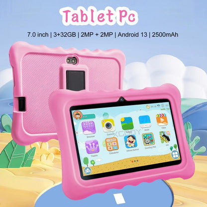 Tablette PC enfant BDF T7 7 pouces WiFi avec étui en silicone, 1 Go + 16 Go, Android 8.1, processeur quadricœur MTK6735, prise US, 3GB+32GB
