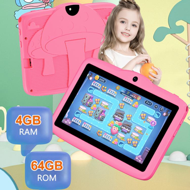 Tablette PC enfant BDF 7 pouces WiFi avec étui en silicone champignon, 2 Go + 32 Go, Android 8.1, processeur quadricœur MTK6735, prise US, 4GB+64GB