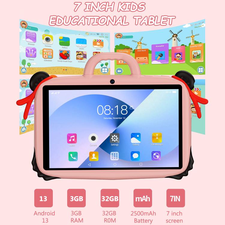 Tablette PC enfant BDF 7 pouces WiFi avec étui en silicone Nezha, 1 Go + 16 Go, Android 8.1, processeur quadricœur MTK6735, prise US, 3GB+32GB