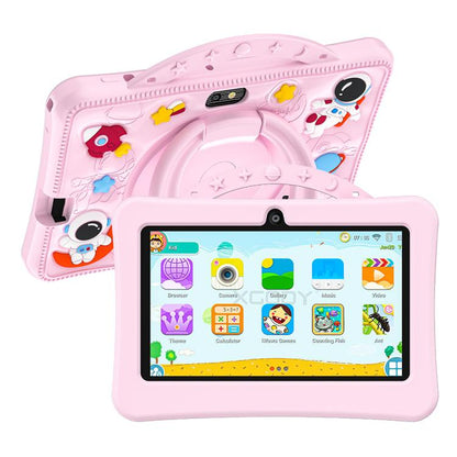 Tablette PC enfant BDF 7 pouces WiFi avec étui de transport en silicone motif astronaute, 1 Go + 16 Go, Android 8.1, processeur quadricœur MTK6735, prise US, 3GB+32GB