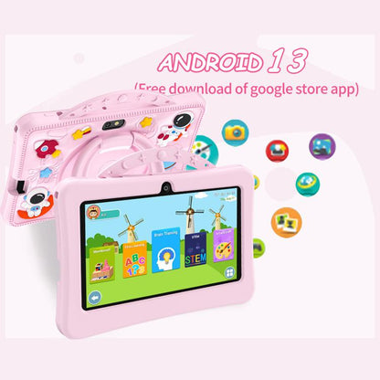 Tablette PC enfant BDF 7 pouces WiFi avec étui de transport en silicone motif astronaute, 1 Go + 16 Go, Android 8.1, processeur quadricœur MTK6735, prise US, 3GB+32GB