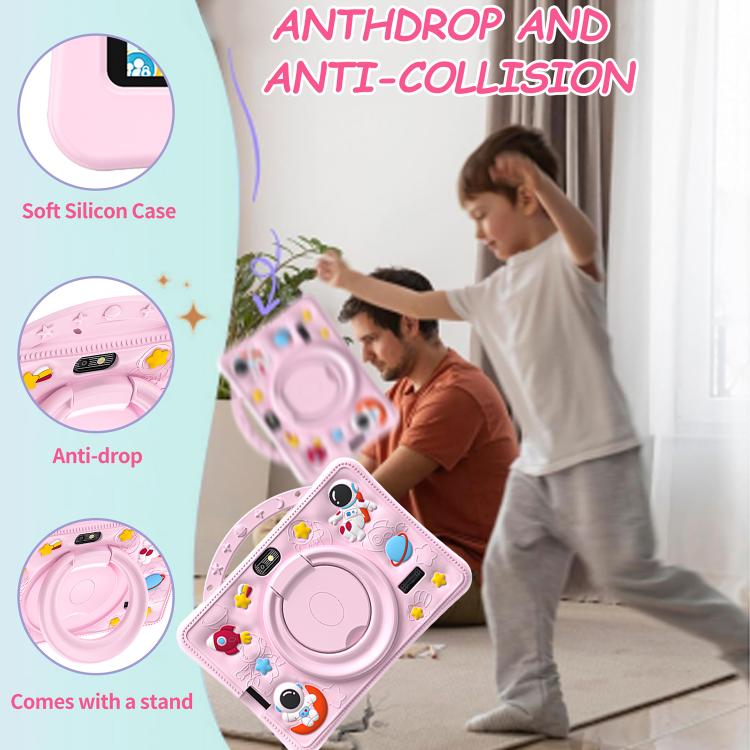 Tablette PC enfant BDF 7 pouces WiFi avec étui de transport en silicone motif astronaute, 1 Go + 16 Go, Android 8.1, processeur quadricœur MTK6735, prise US, 3GB+32GB