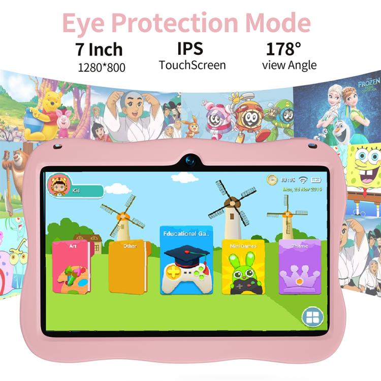 Tablette PC enfant BDF 7 pouces WiFi avec coque en silicone astronaute, 2 Go + 32 Go, Android 8.1, processeur quadricœur MTK6735, prise US, 4GB+64GB