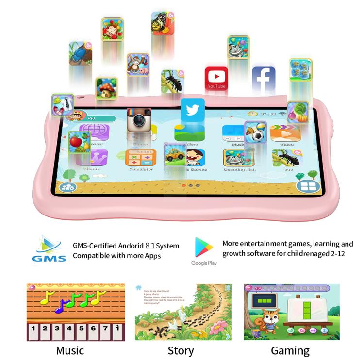 Tablette PC enfant BDF 7 pouces WiFi avec coque en silicone astronaute, 2 Go + 32 Go, Android 8.1, processeur quadricœur MTK6735, prise US, 4GB+64GB