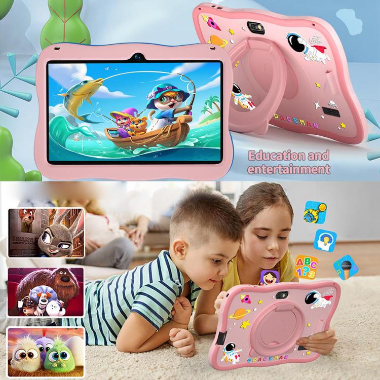 Tablette PC enfant BDF 7 pouces WiFi avec coque en silicone astronaute, 2 Go + 32 Go, Android 8.1, processeur quadricœur MTK6735, prise US, 4GB+64GB