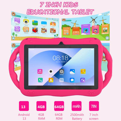 Tablette PC enfant BDF 7 pouces WiFi avec coque en silicone girafe, 2 Go + 32 Go, Android 8.1, processeur quadricœur MTK6735, prise US, 4GB+64GB