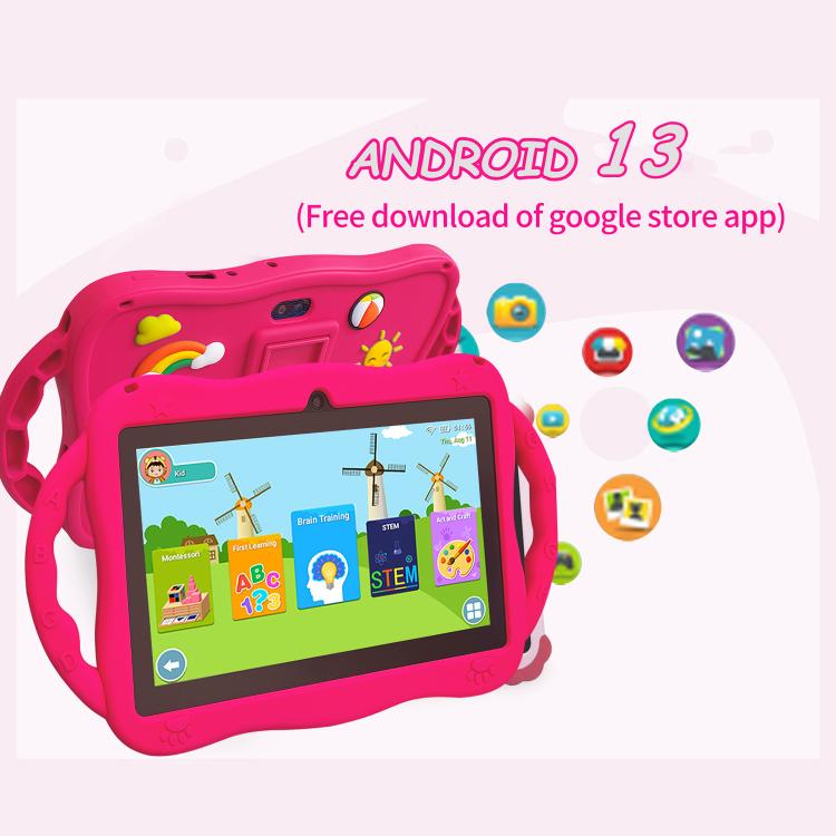 Tablette PC enfant BDF 7 pouces WiFi avec coque en silicone girafe, 2 Go + 32 Go, Android 8.1, processeur quadricœur MTK6735, prise US, 4GB+64GB