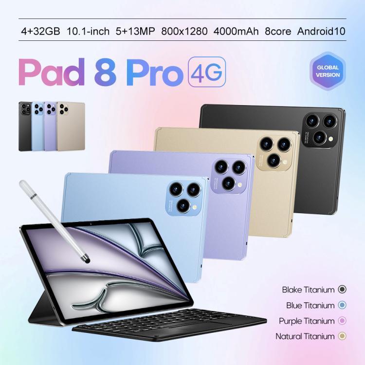 Tablette PC Pad 8 Pro 10,1 pouces 4G LTE (pack combo), 4 Go + 32 Go, Android 10, processeur octa-core MT6755, avec clavier, souris et étui en cuir, prise britannique., UK Plug