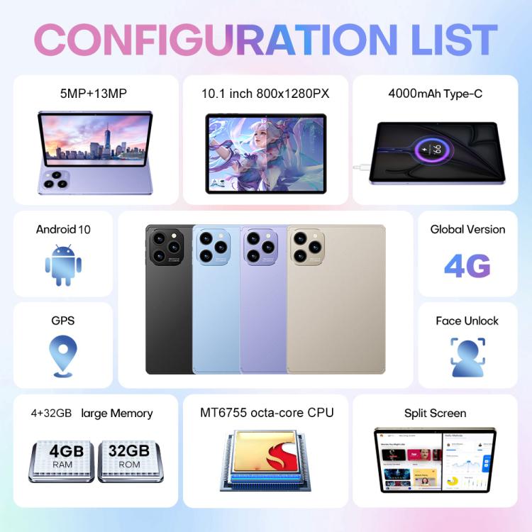 Tablette PC Pad 8 Pro 10,1 pouces 4G LTE (pack combo), 4 Go + 32 Go, Android 10, processeur octa-core MT6755, avec clavier, souris et étui en cuir, prise britannique., UK Plug