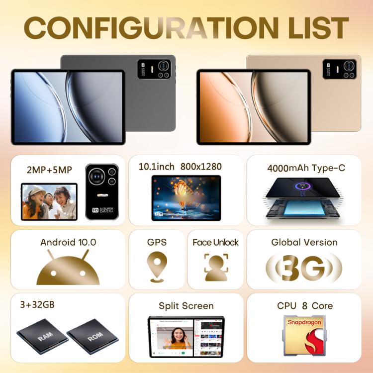 Pad 8 Ultra 10.1 inch 3G Phone Call Tablet PC, 3GB+32GB, Android 10 MTK6755 Octa Core, UK Plug, UK Plug